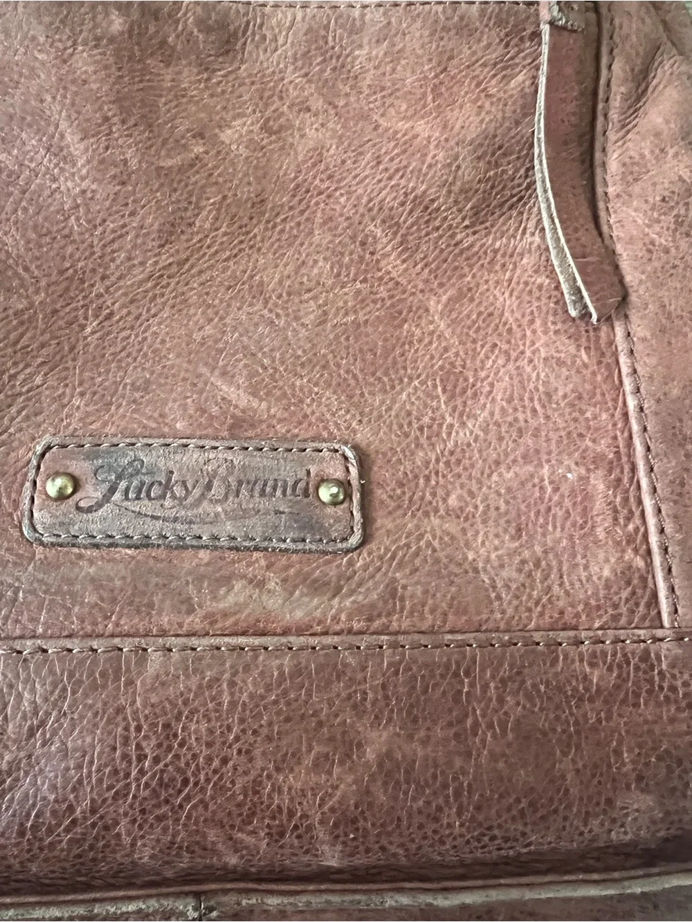 Lucky Brand Brown Leather Studded Crossbody Shoulder Bag Boho